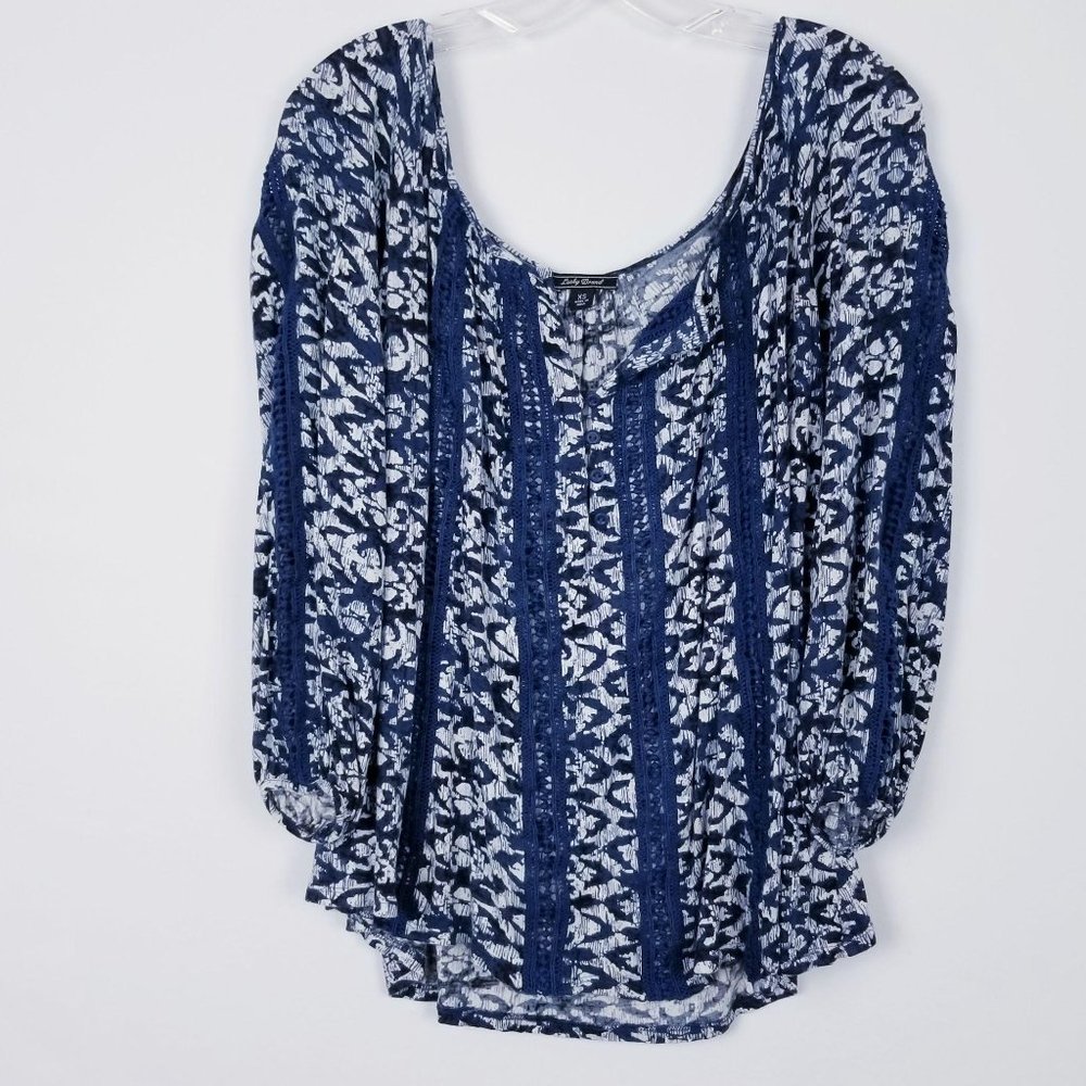 LUCKY BRAND Oversize Billowy Peasant Top Crochet L